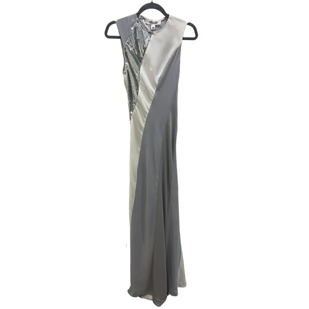 Diane Von Furstenberg Sleeveless Silk Floor Length Gown w/ Sequins Appliqué Sz 2